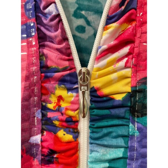 Erin London Bright Floral Glossy Zip Up Fitted Vintage‎ Y2K Size XXL - Picture 5 of 9